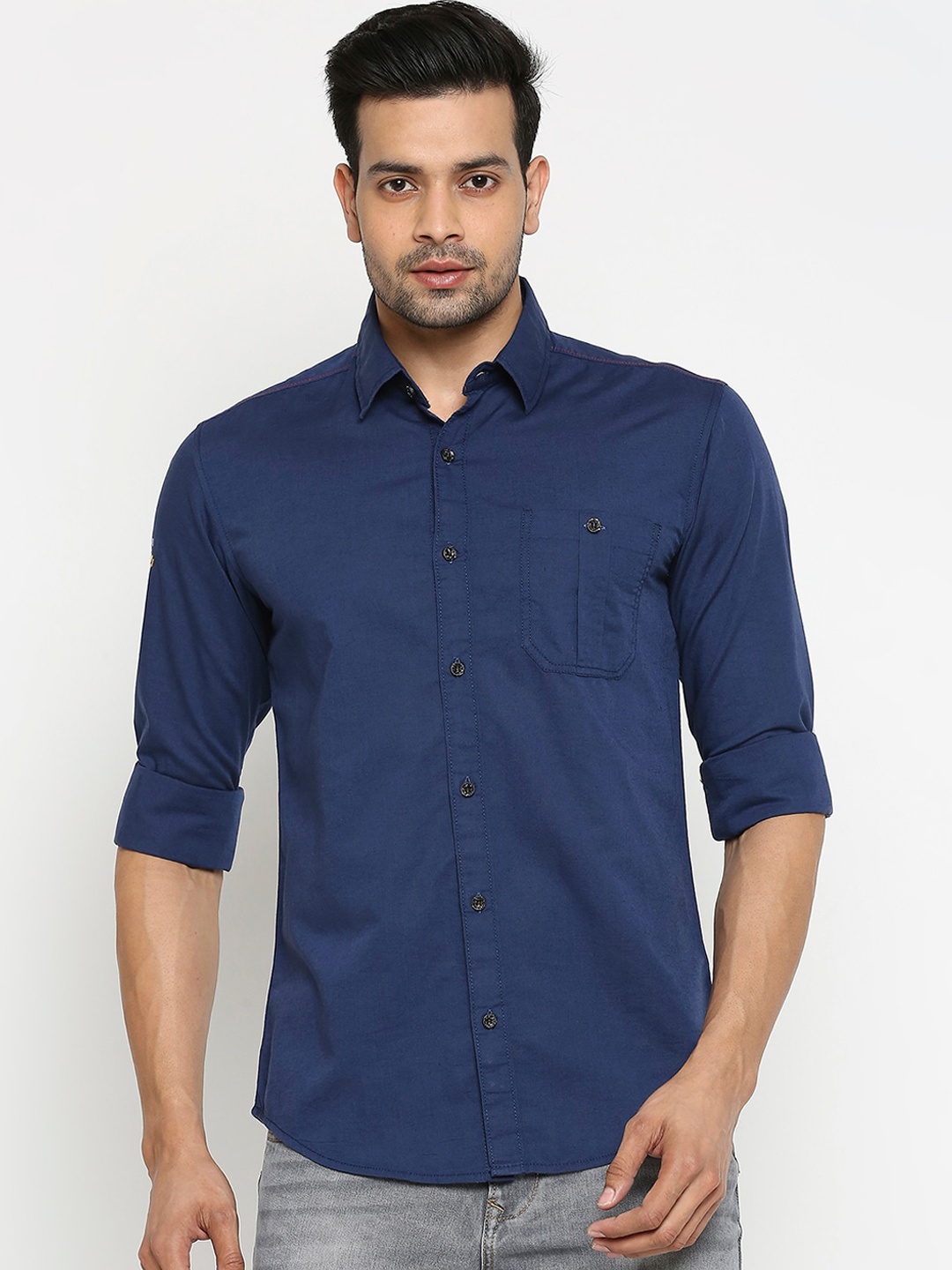 

Mufti Men Navy Blue Slim Fit Casual Shirt