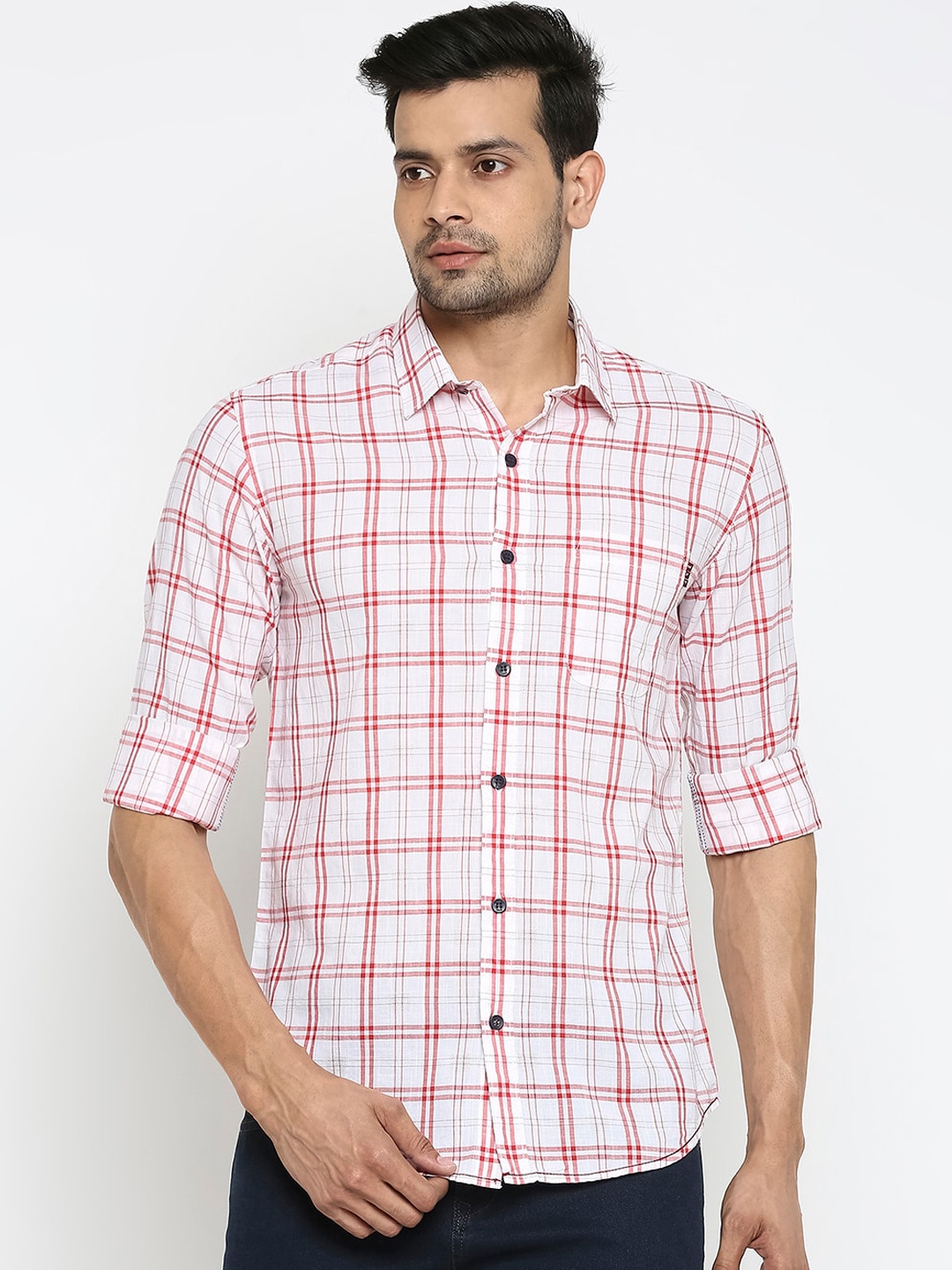 

Mufti Men White Slim Fit Checked Casual Shirt