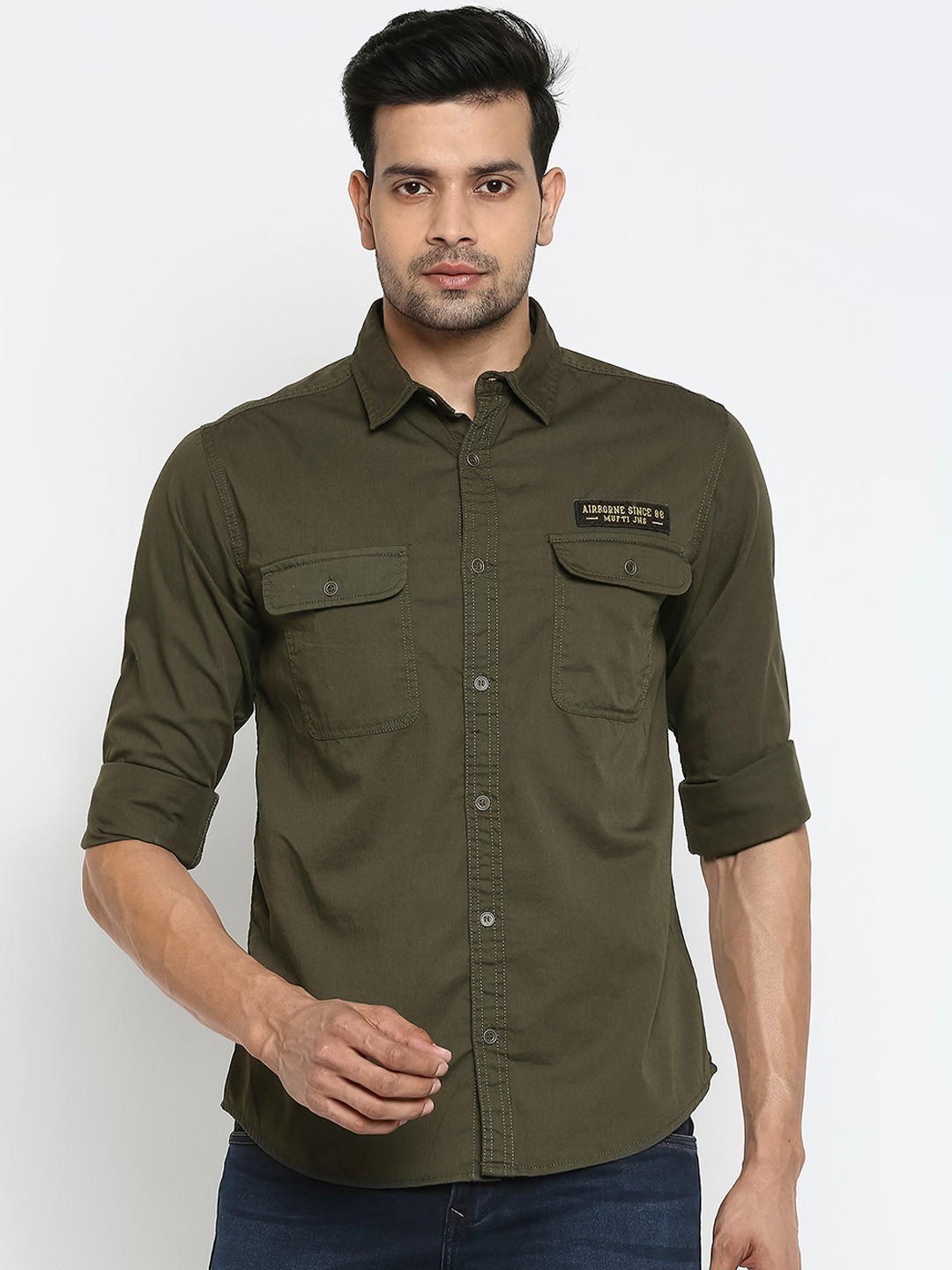 

Mufti Men Olive Green Slim Fit Casual Shirt