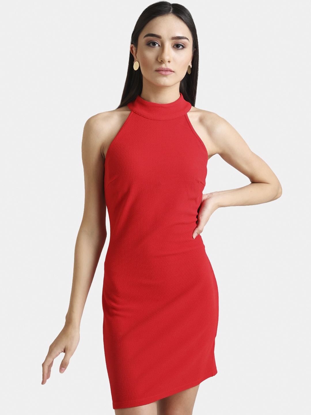 

Kazo Women Red Halter Neck Sheath Dress