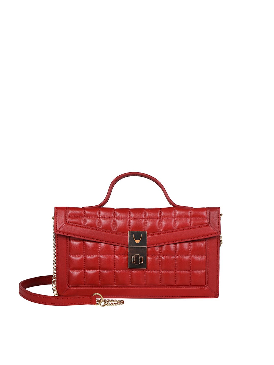 

Hidesign Women Red Textured Leather Structured Sling Bag with Quilted