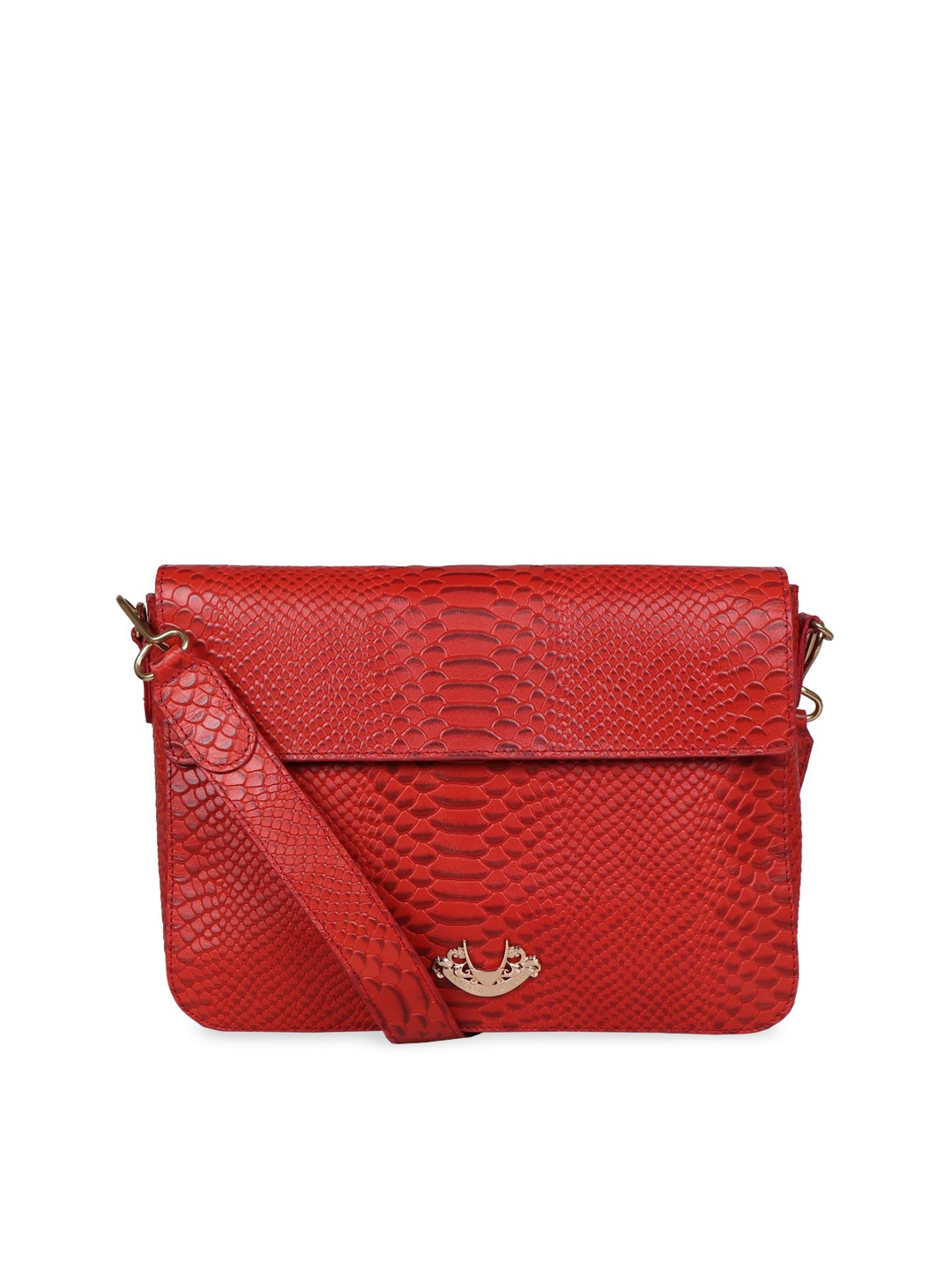 

Hidesign Women Red Animal Textured Leather Structured Sling Bag