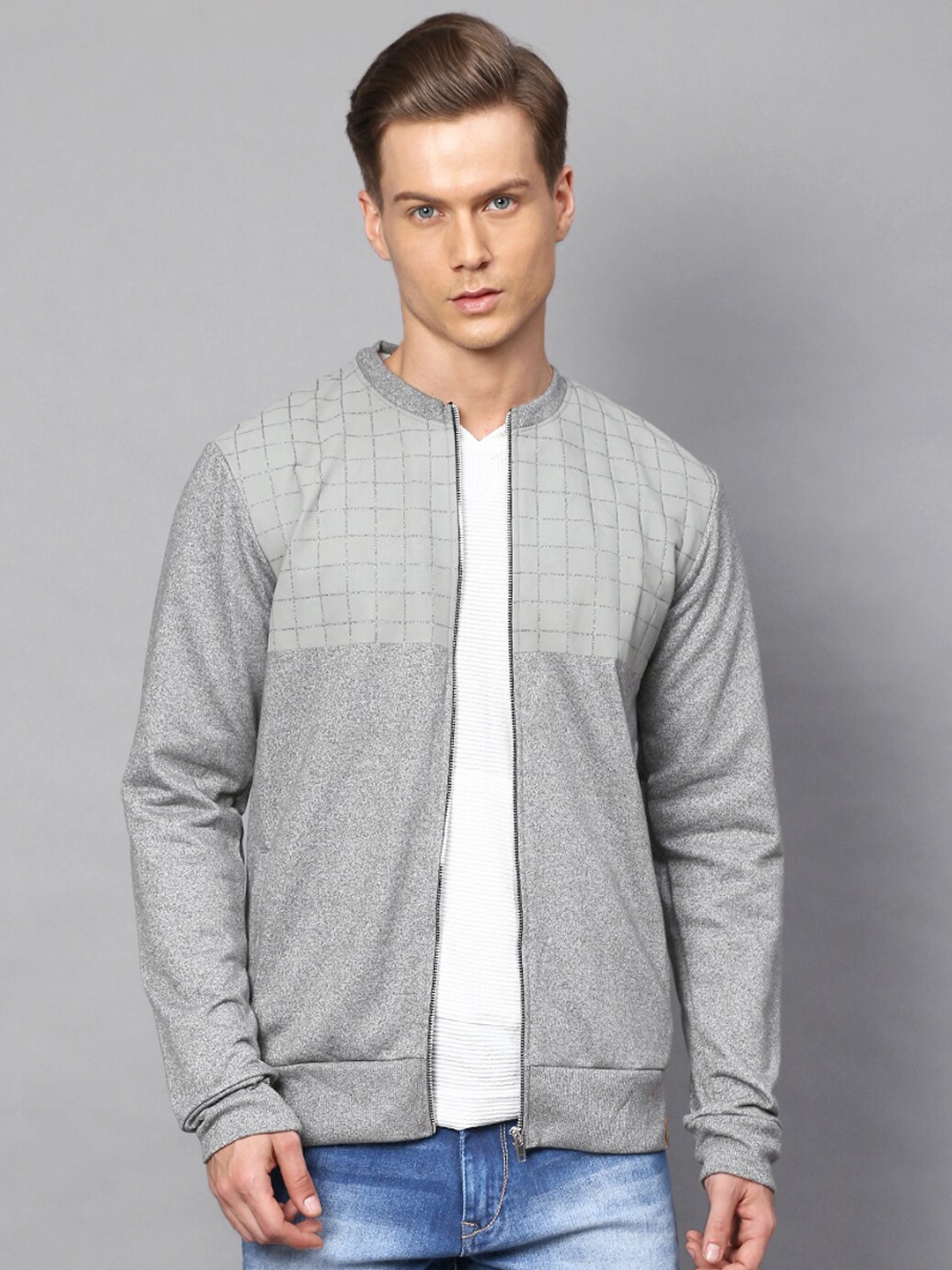 

Campus Sutra Men Grey Checked Windcheater Jacket