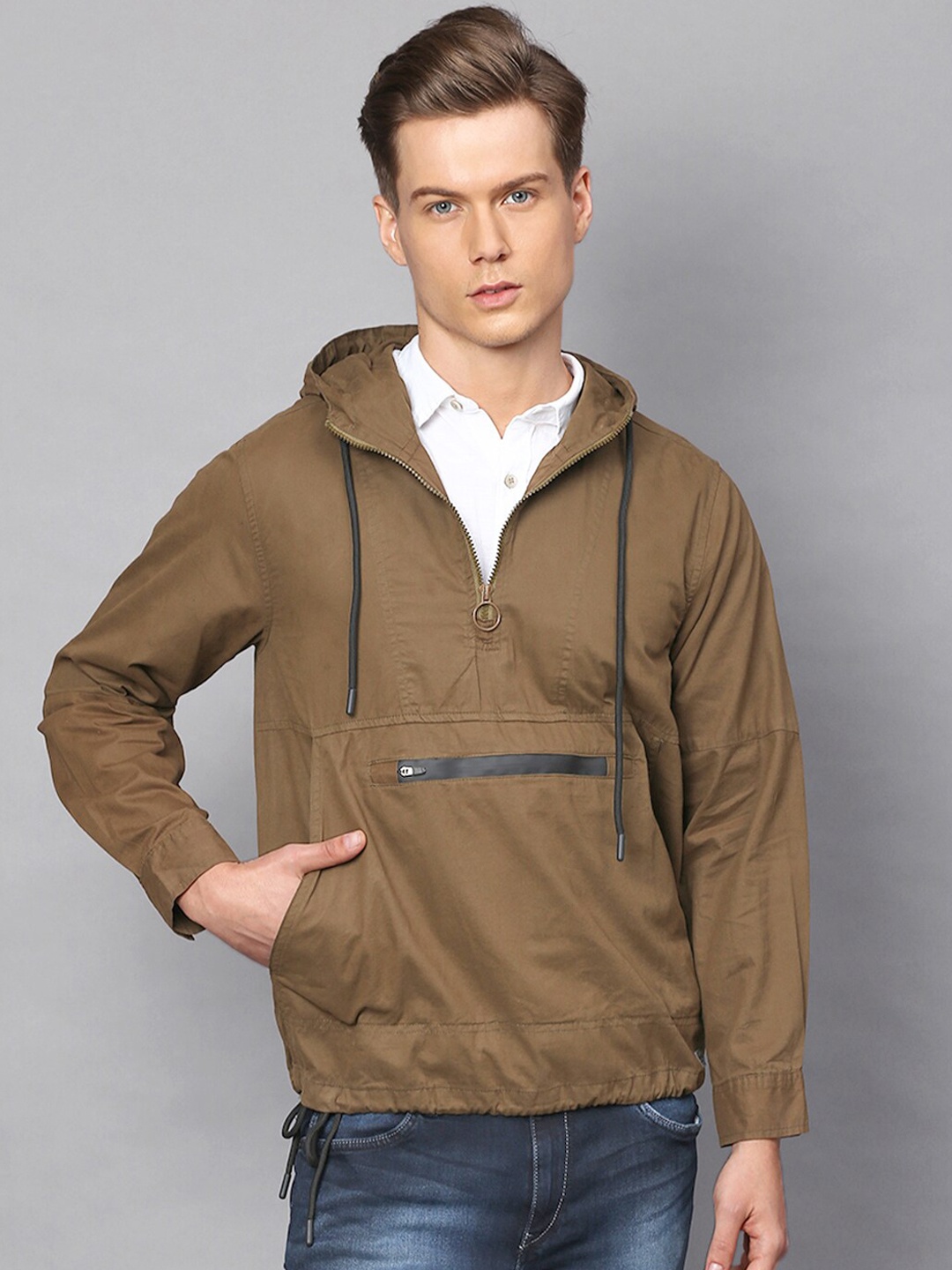 

Campus Sutra Men Olive Green Windcheater Biker Jacket