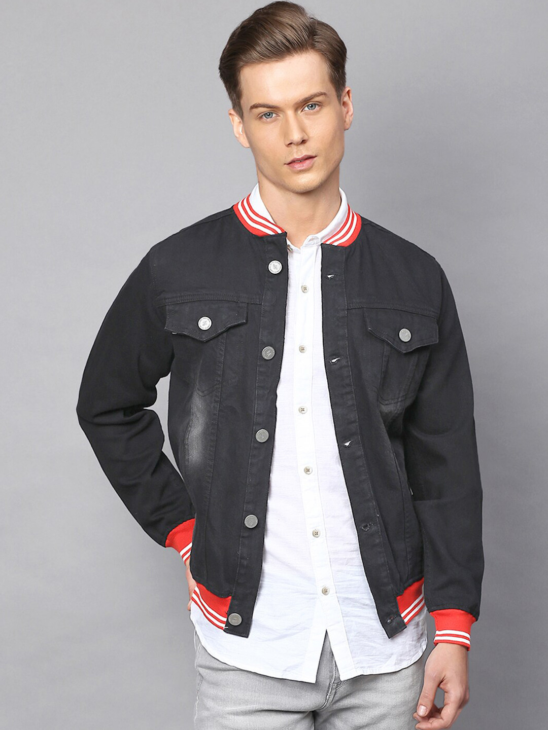 

Campus Sutra Men Black Washed Windcheater Denim Jacket