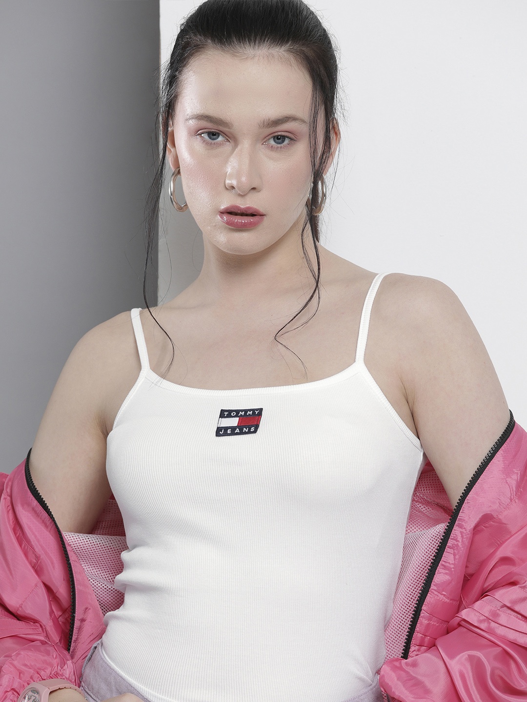 

Tommy Hilfiger White Self-Striped Fitted Top