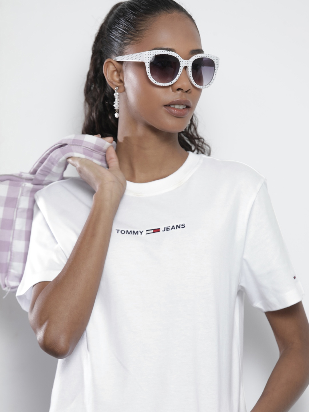 

Tommy Hilfiger Women White Logo Printed Pure Cotton Casual T-shirt