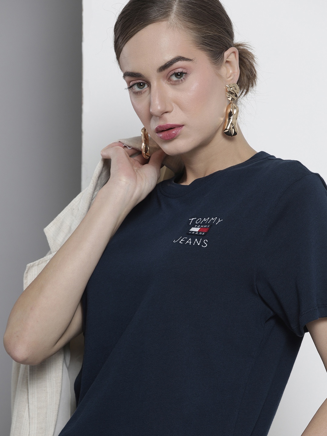 

Tommy Hilfiger Women Navy Blue Embroidered T-shirt