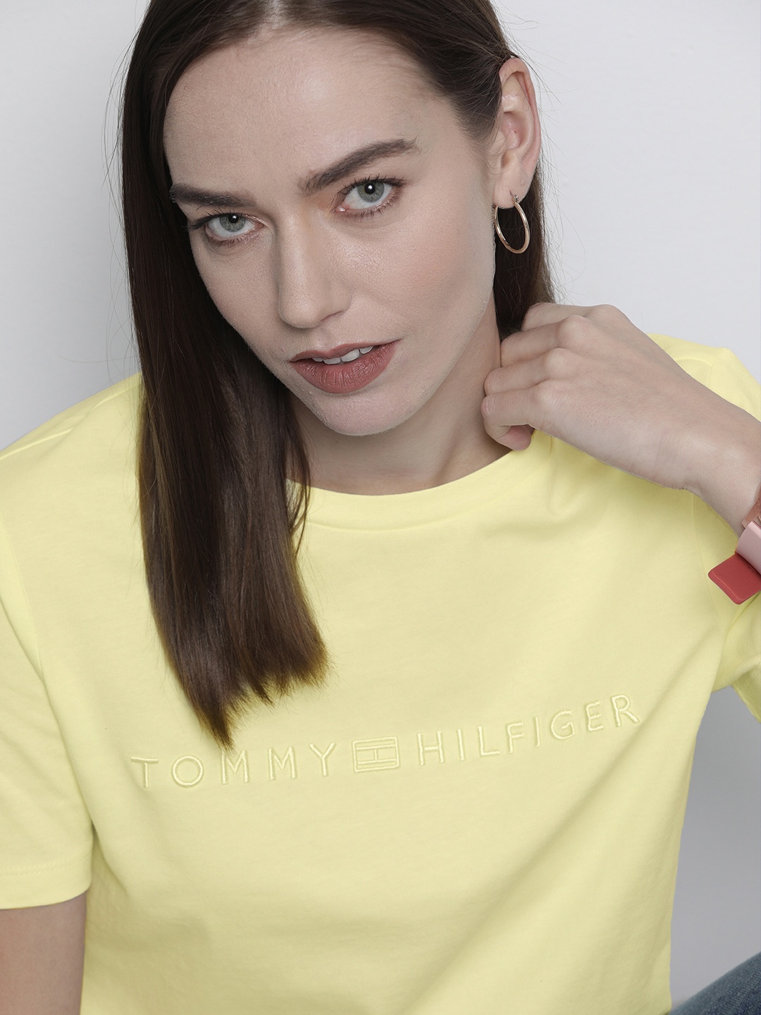 

Tommy Hilfiger Women Yellow Brand Logo Embroidered Organic Cotton T-shirt