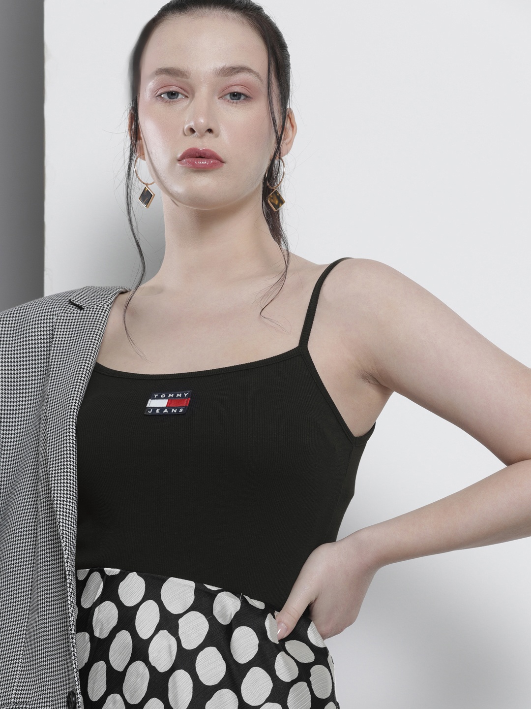 

Tommy Hilfiger Women Black & White Striped Slim Fit T-shirt