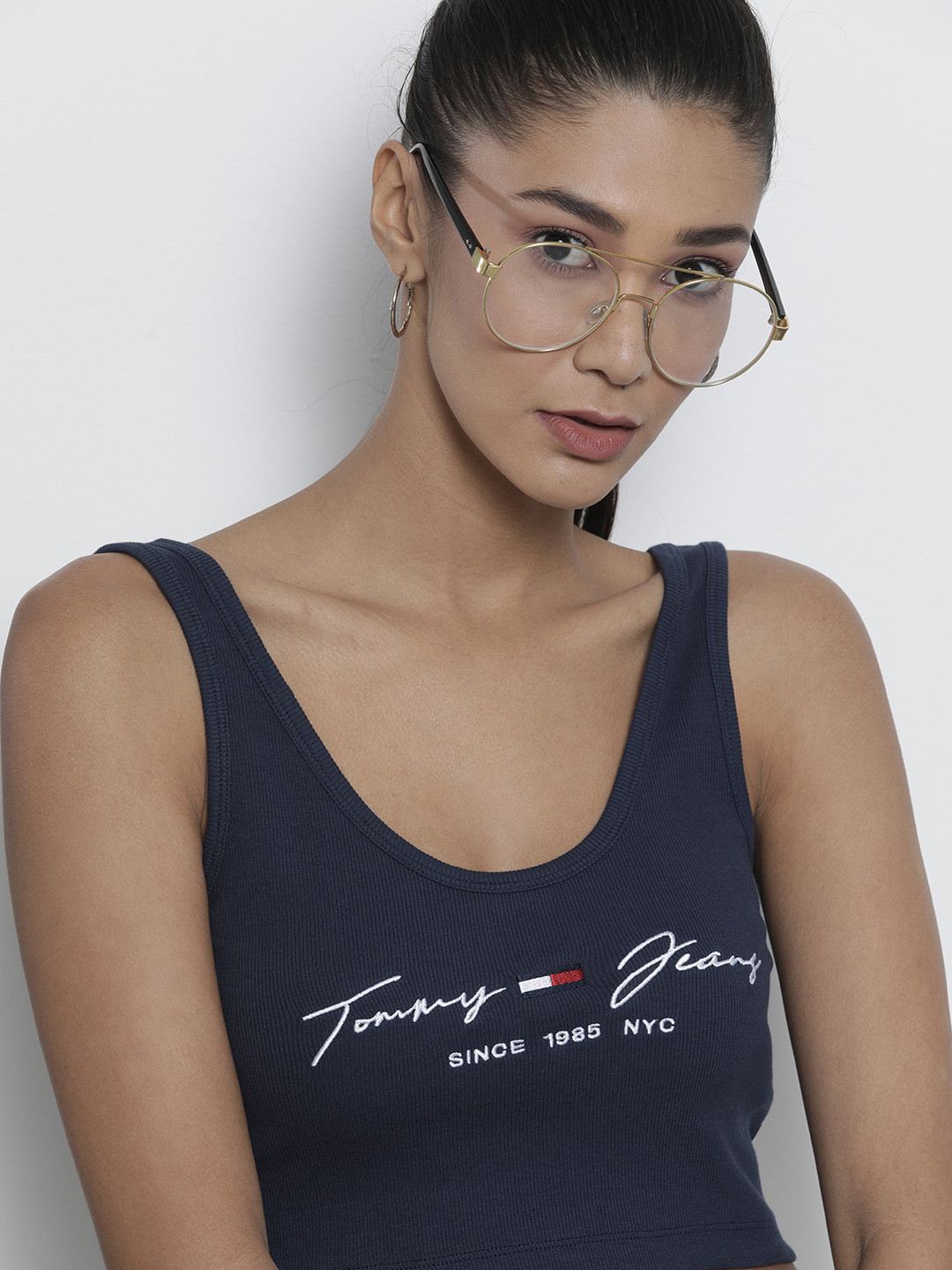 

Tommy Hilfiger Women Blue V-Neck Slim Fit T-shirt