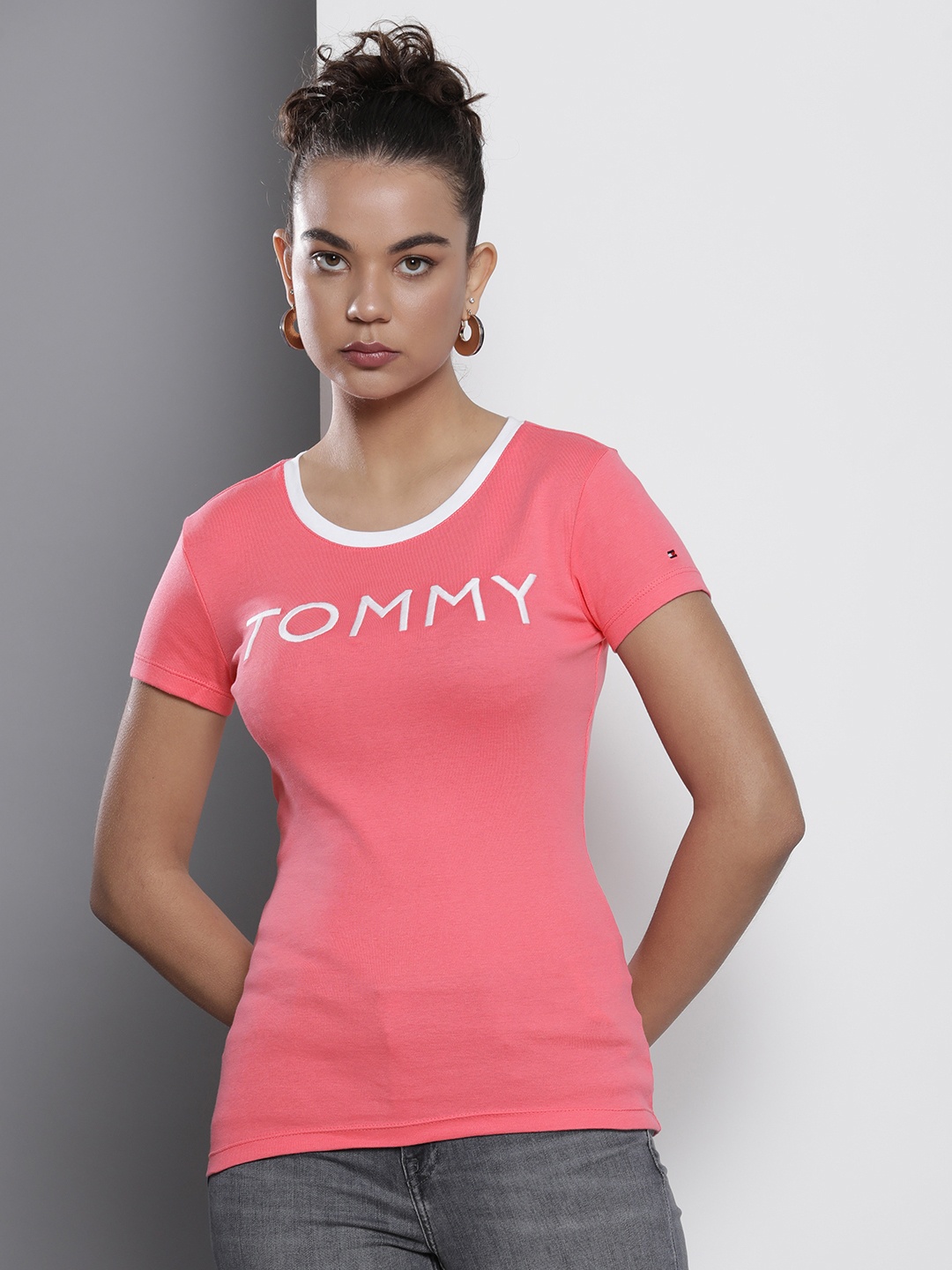 

Tommy Hilfiger Women Pink Brand Logo Pure Cotton T-shirt