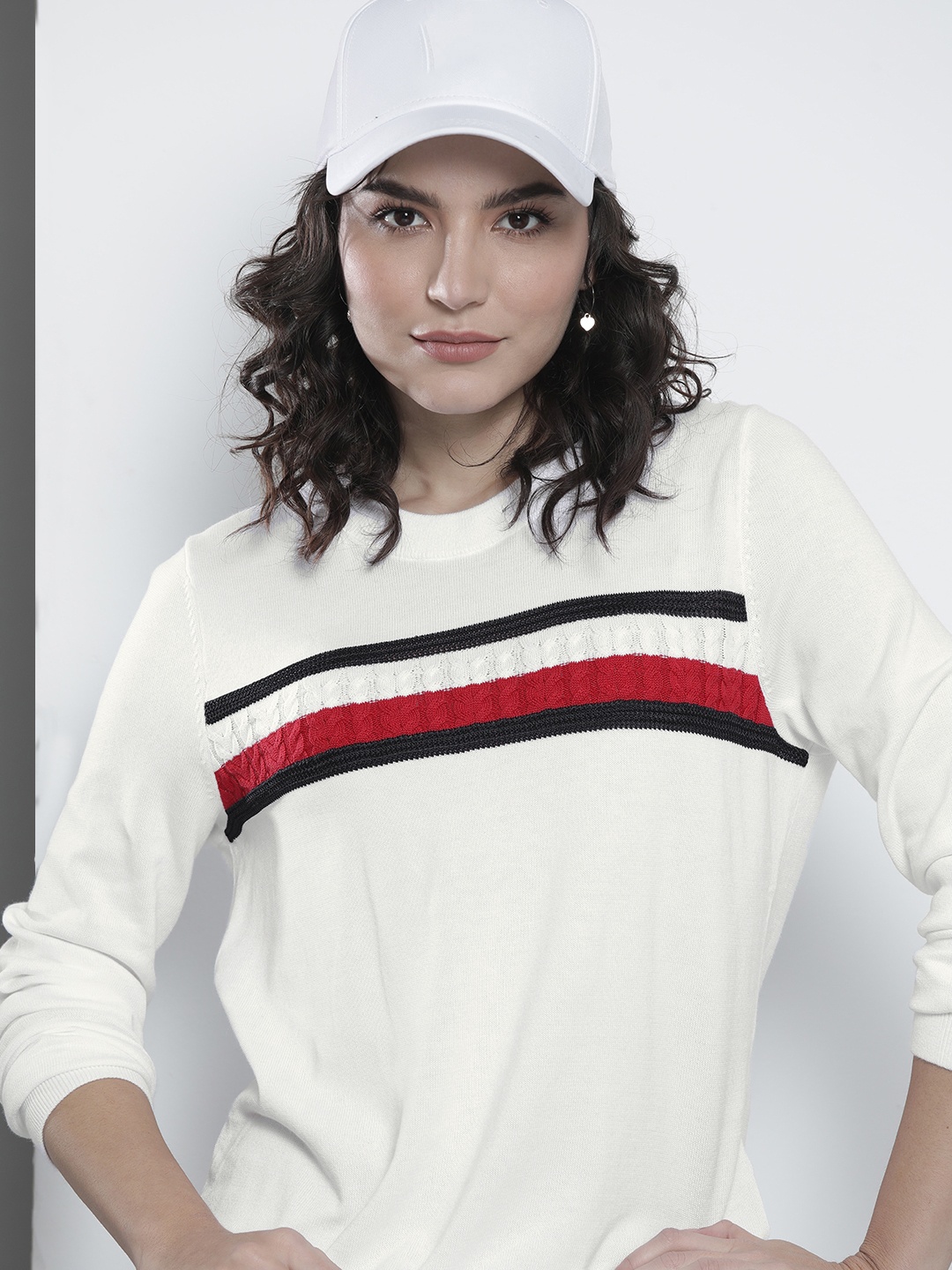 

Tommy Hilfiger Women White Pure Cotton Cable Knit Pullover