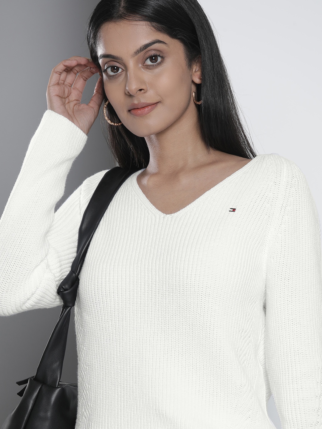 

Tommy Hilfiger Women White Ribbed Pure Cotton Pullover