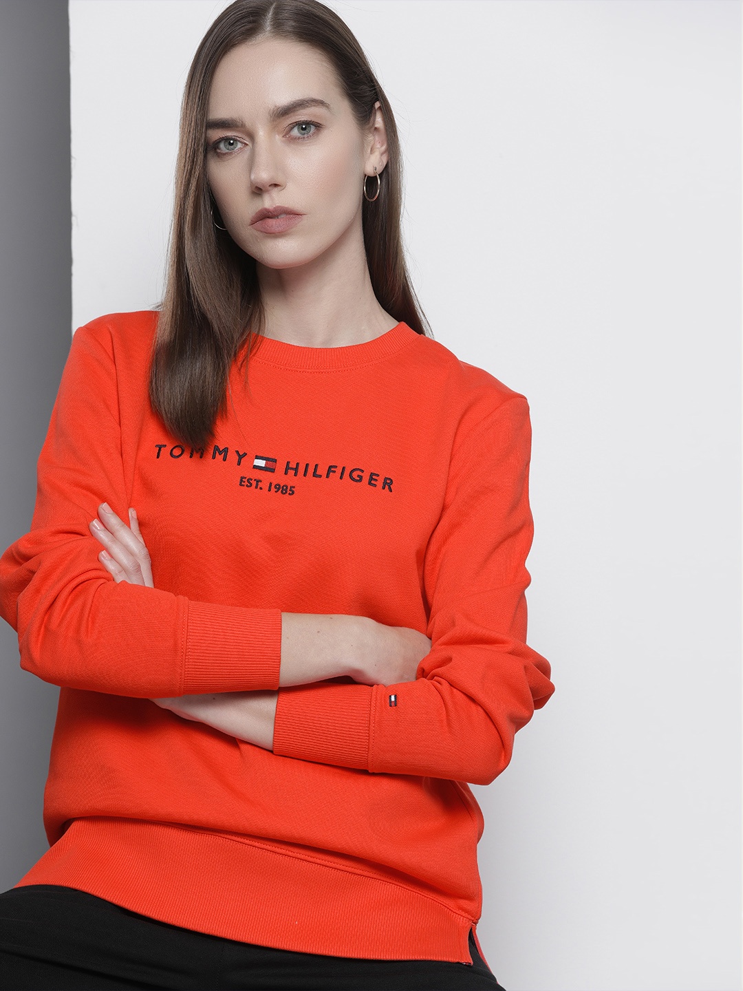 

Tommy Hilfiger Women Orange & Black Embroidered Sweatshirt