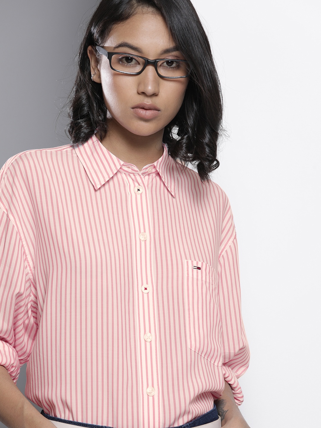 

Tommy Hilfiger Women Pink Relaxed Opaque Striped Casual Shirt