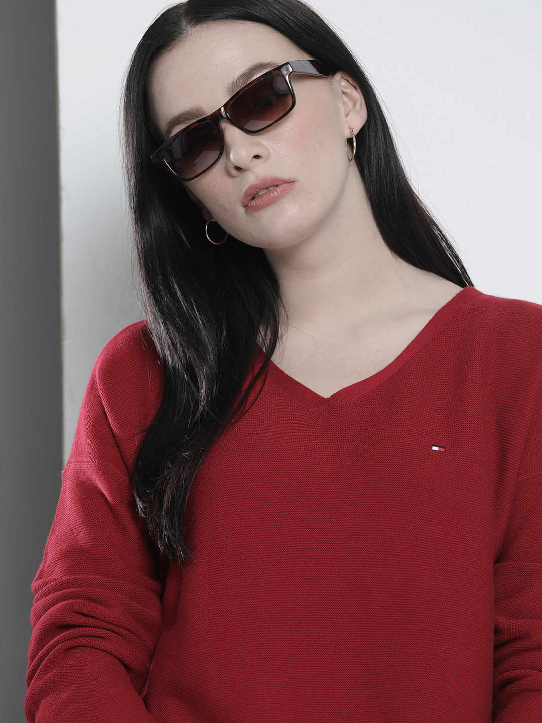 

Tommy Hilfiger Women Red Woven Design Pullover