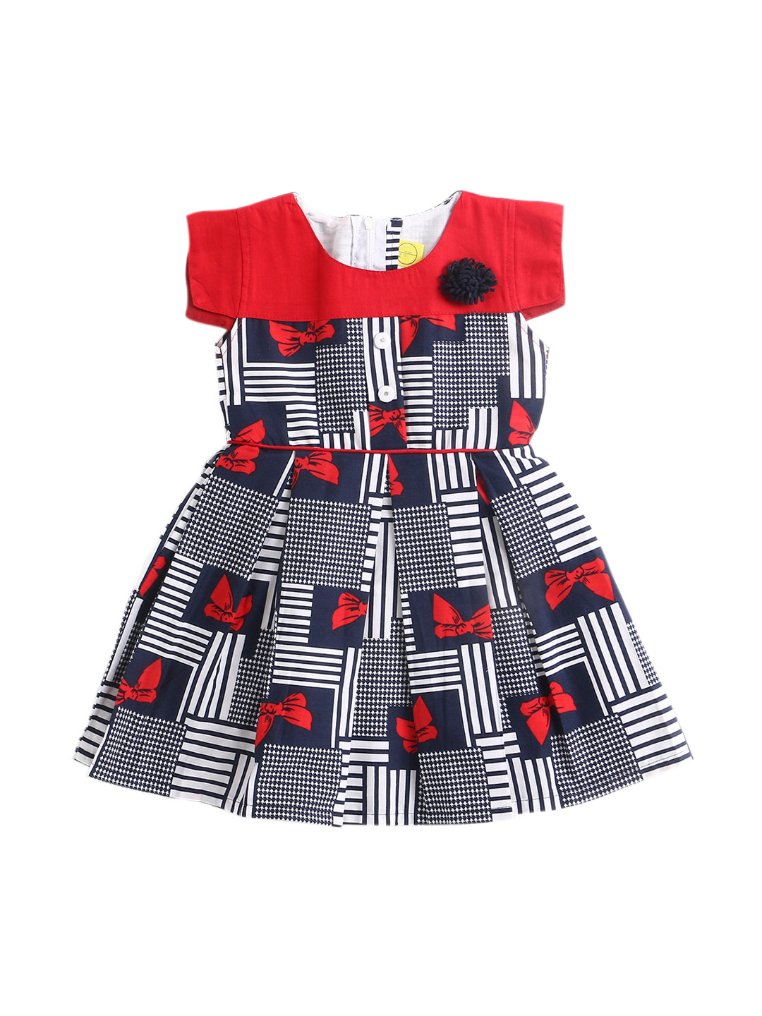 

The Magic Wand Girls Red & Navy Blue Printed Fit & Flare Dress