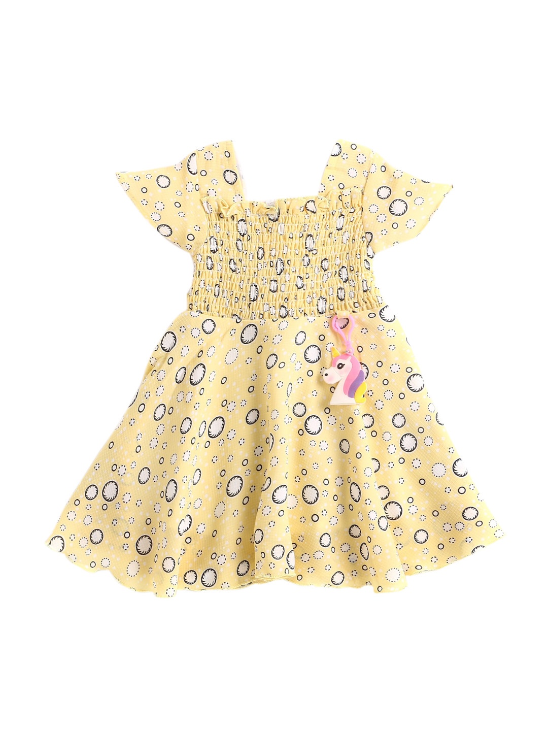 

The Magic Wand Girls Yellow & White Printed Smocked Dress