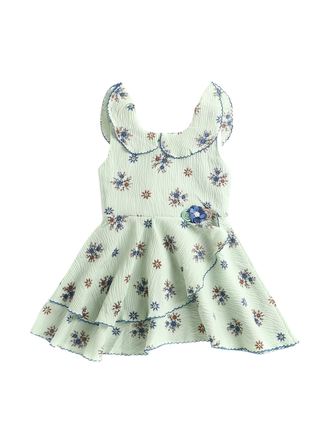 

The Magic Wand Girls Green & Blue Floral Peter Pan Collar Layered Dress
