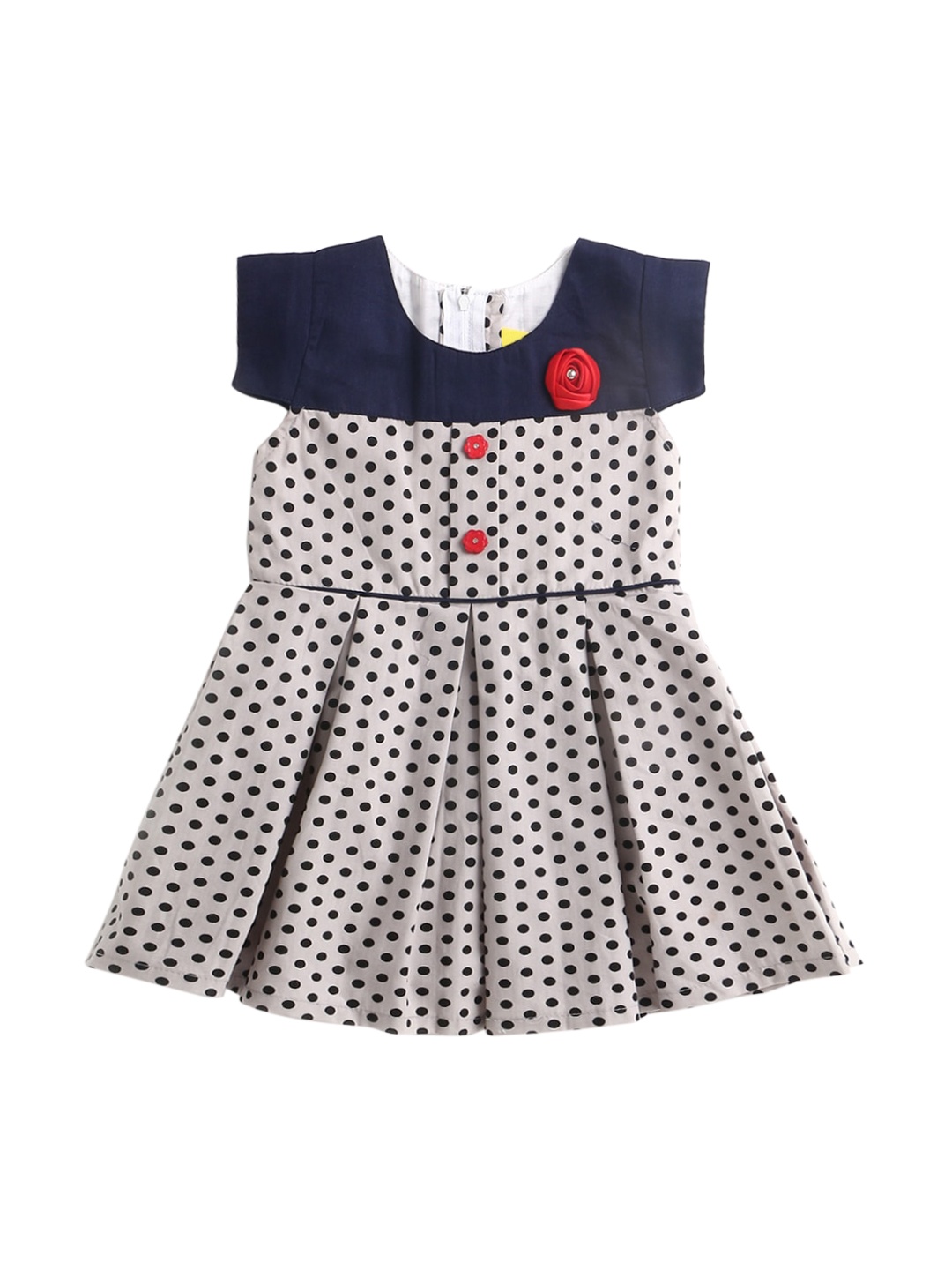 

The Magic Wand Girls Grey & Navy Blue Applique Fit& Flare Dress