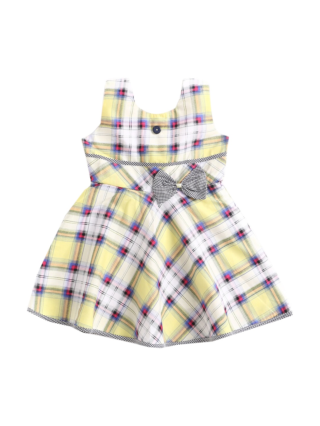 

The Magic Wand Girls Yellow & White Checked Fit & Flare Dress with Bow