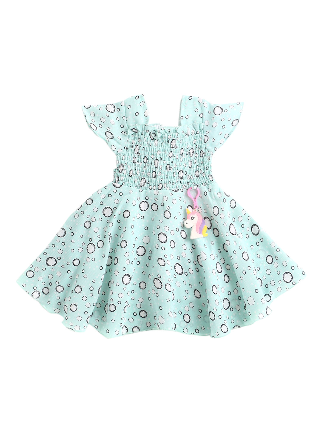 

The Magic Wand Girls Green & White Conversational Printed Smocked Fit and Flare Dress