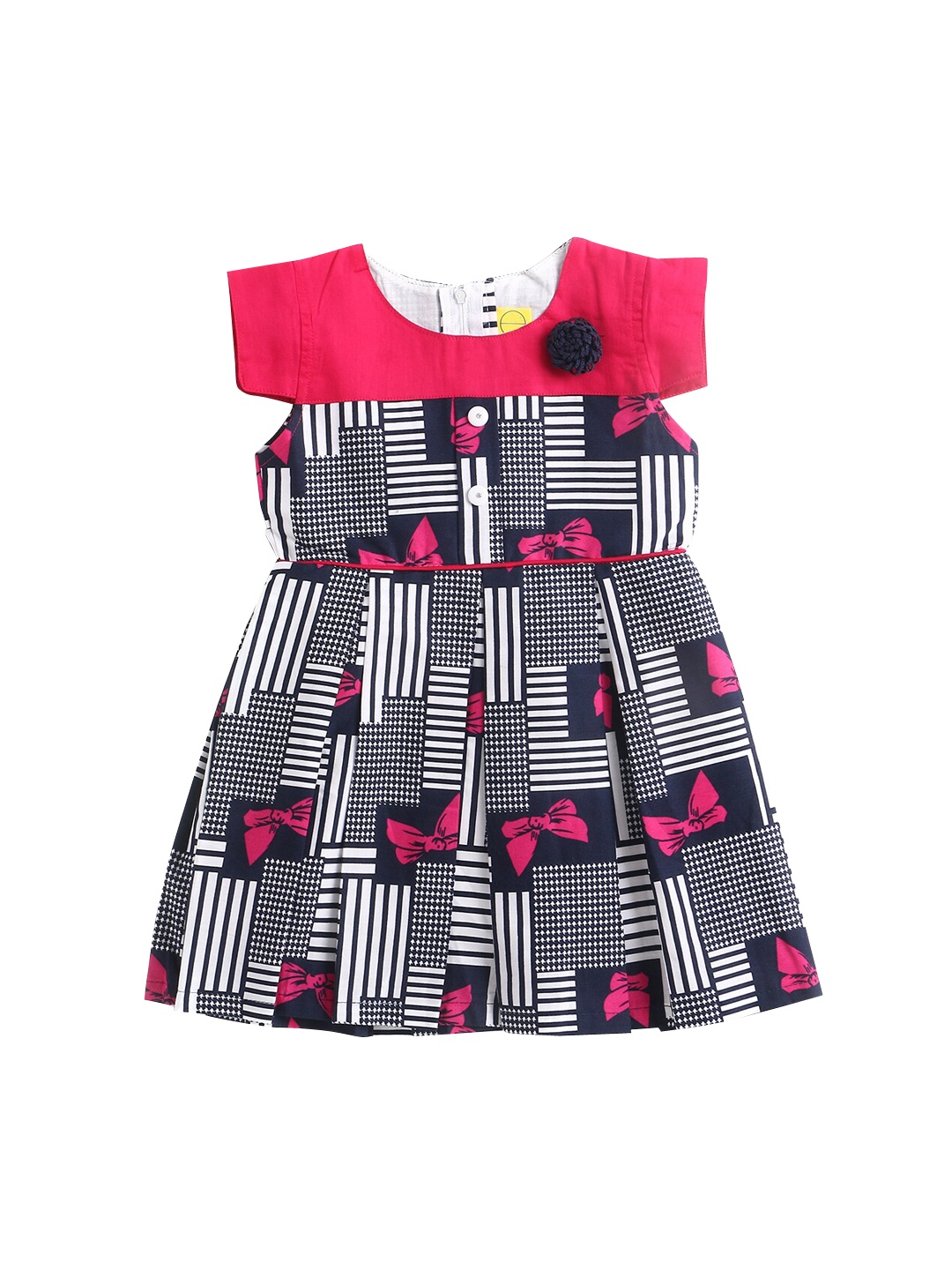 

The Magic Wand Girls Pink & Navy Blue Printed A-Line Dress