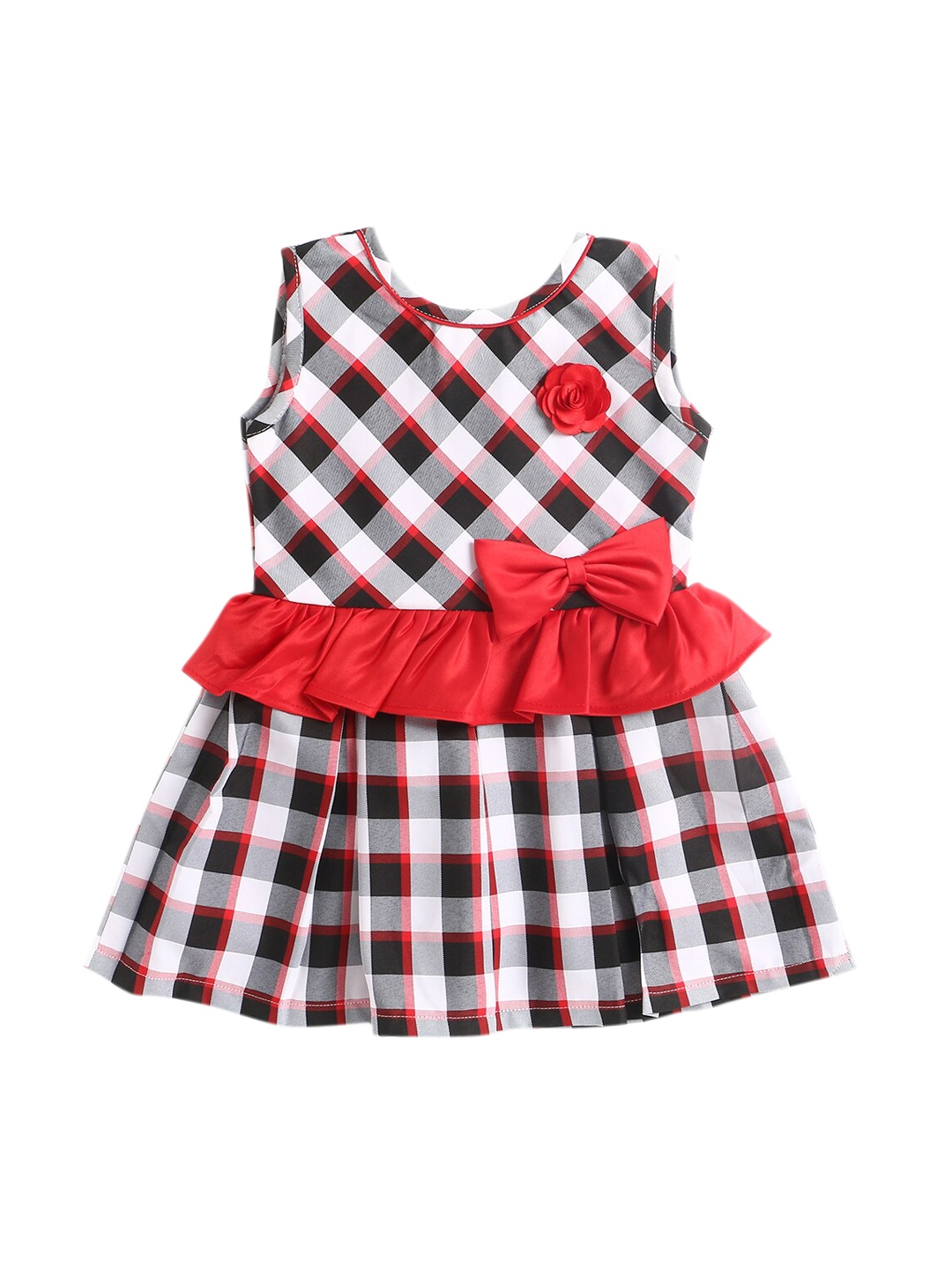 

The Magic Wand Girls Red & Black Checked Pleated Dress with Bow