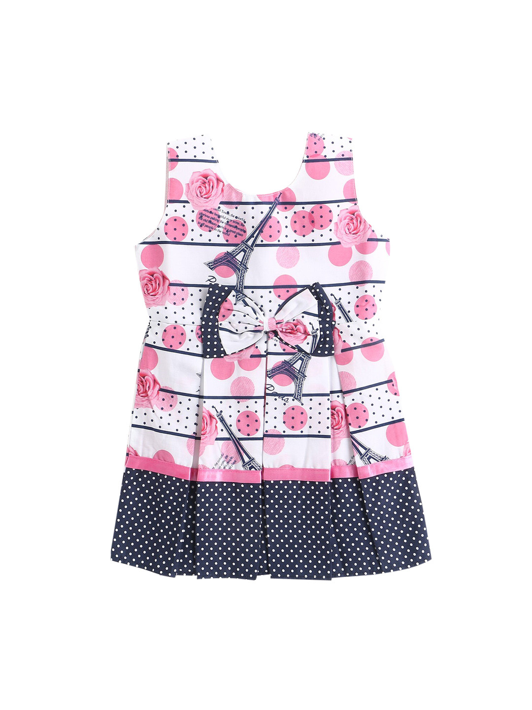 

The Magic Wand Girls Pink & White Fit& Flare Bow Dress