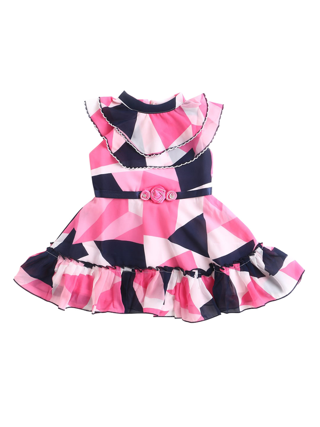 

The Magic Wand Girls Pink & Navy Blue Abstract Printed Georgette Dress