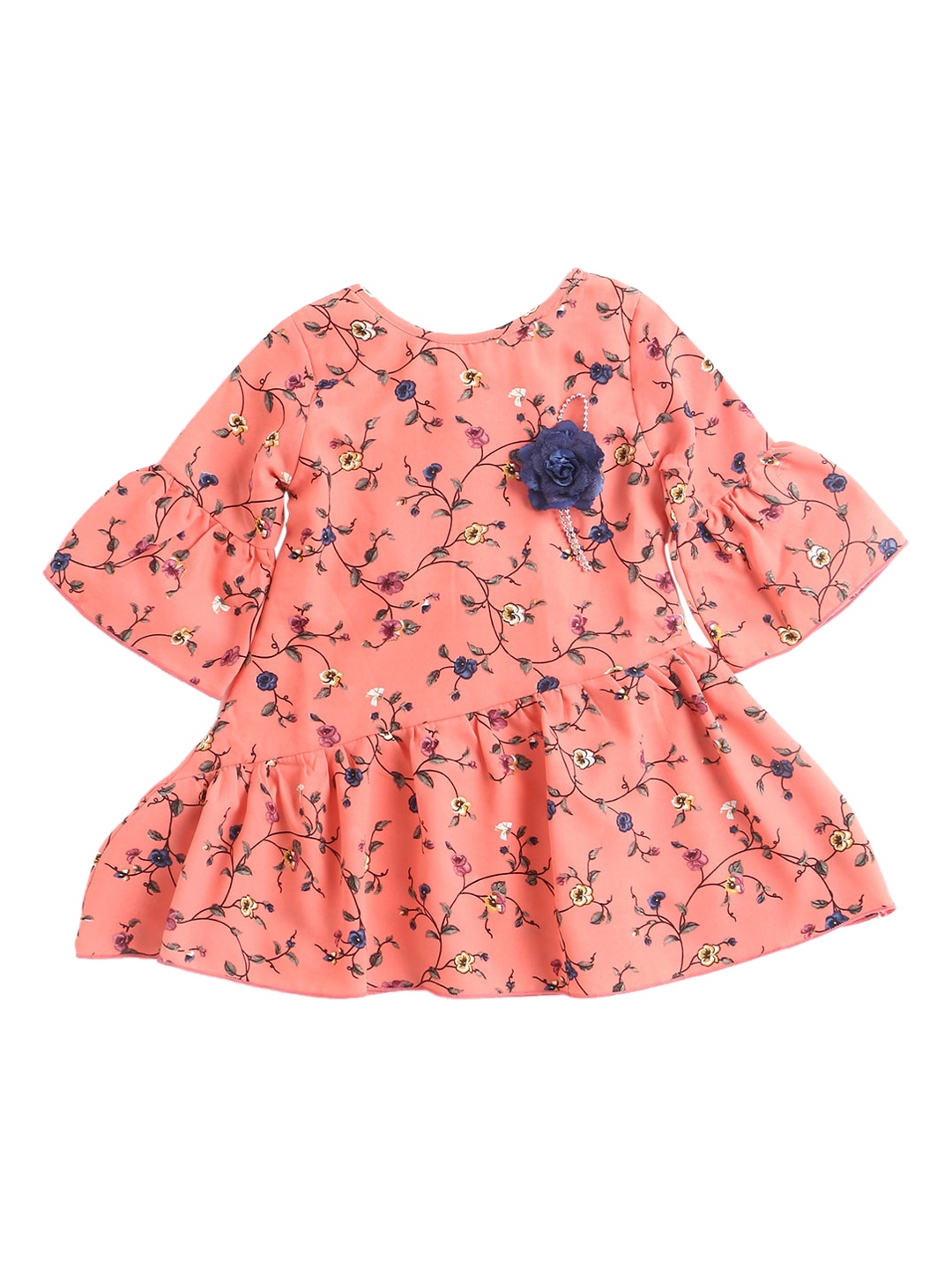 

The Magic Wand Girls Peach-Coloured & Blue Floral Dress