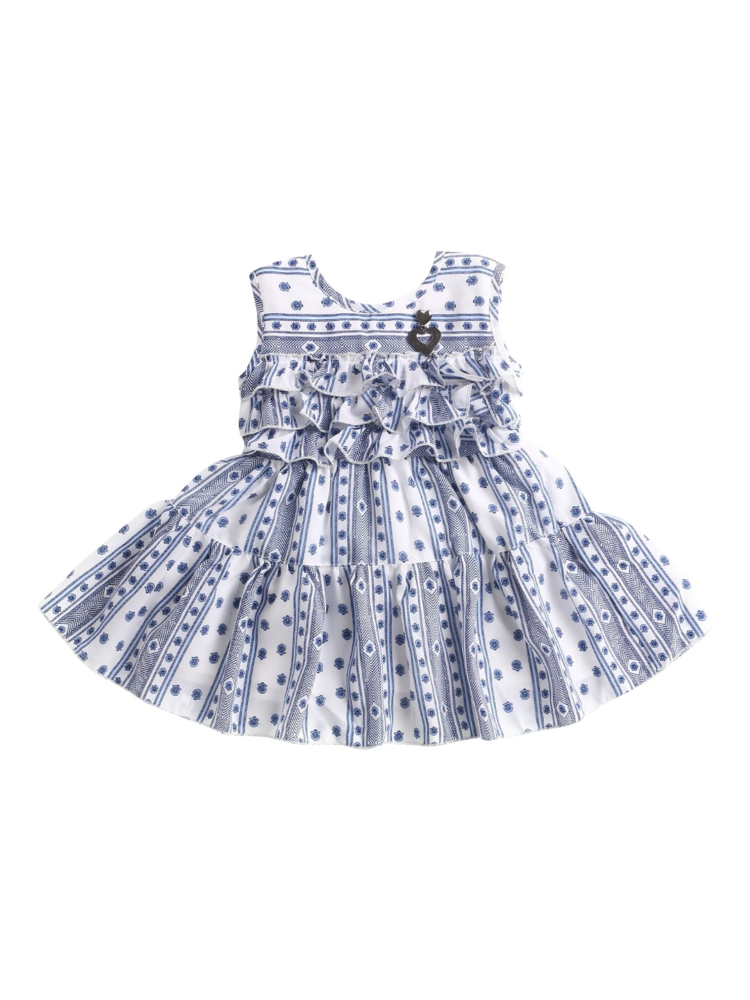 

The Magic Wand Girls Blue & White Ditsy Floral Printed Georgette Dress