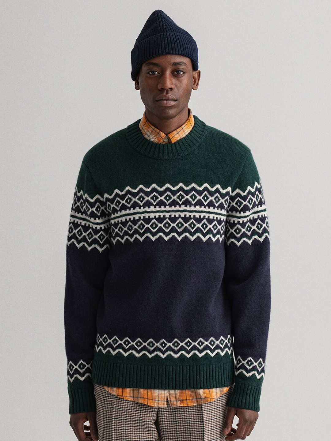 

GANT Men Blue & White Self-Design Pullover