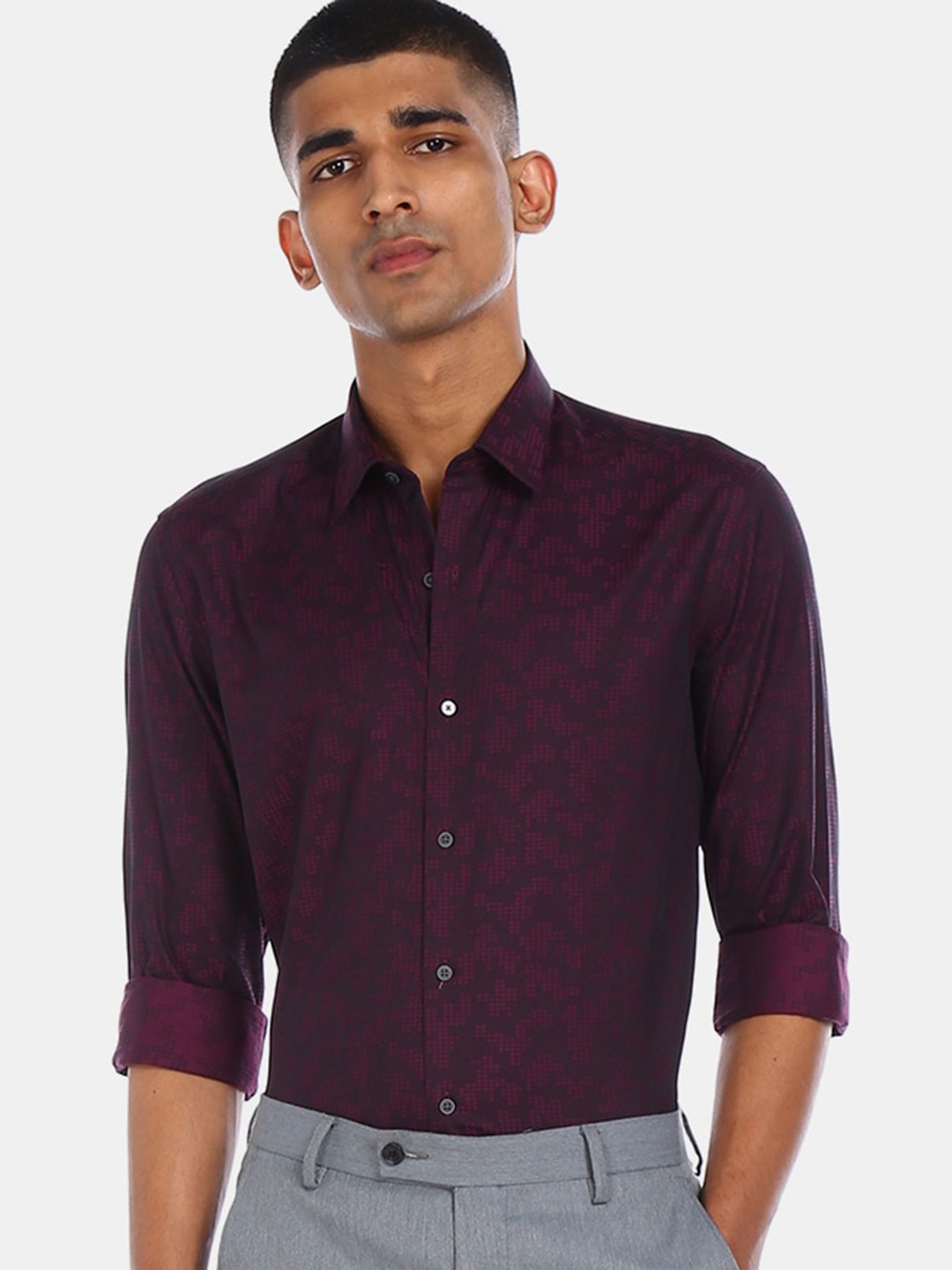 

Arrow New York Men Red Slim Fit Printed Cotton Formal Shirt
