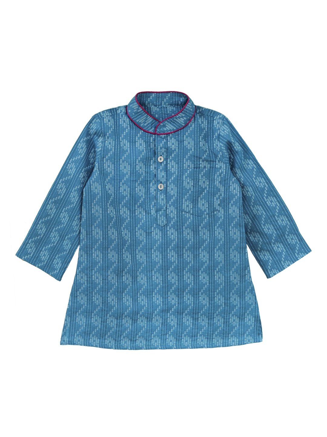 

My Little Lambs Boys Blue Ikat Dyed Mandarin Collar A-Line Kurta