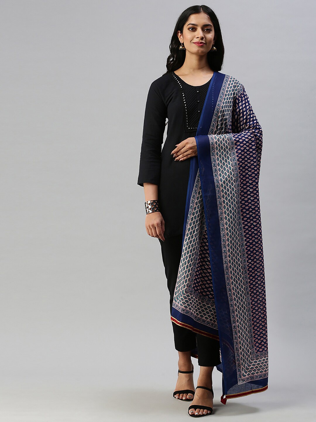 

Soch Blue Pure Cotton Ethnic Motifs Printed Dupatta