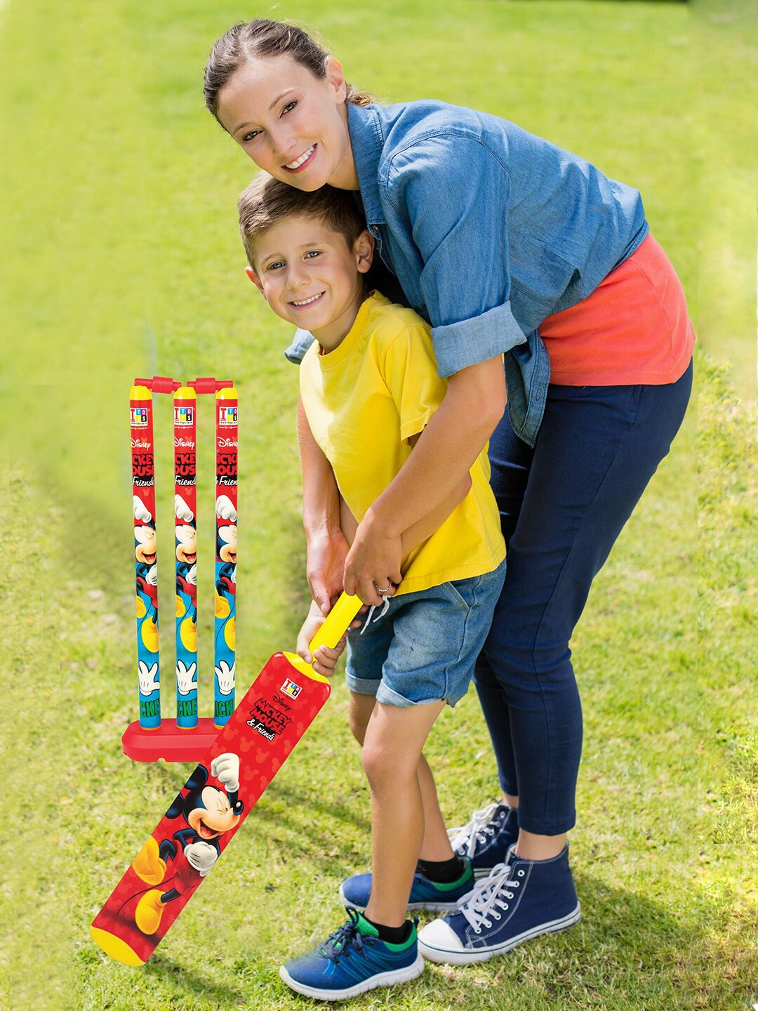 

ITOYS Kids Red & Yellow Disney Mickey Mouse T-20 Cricket Set