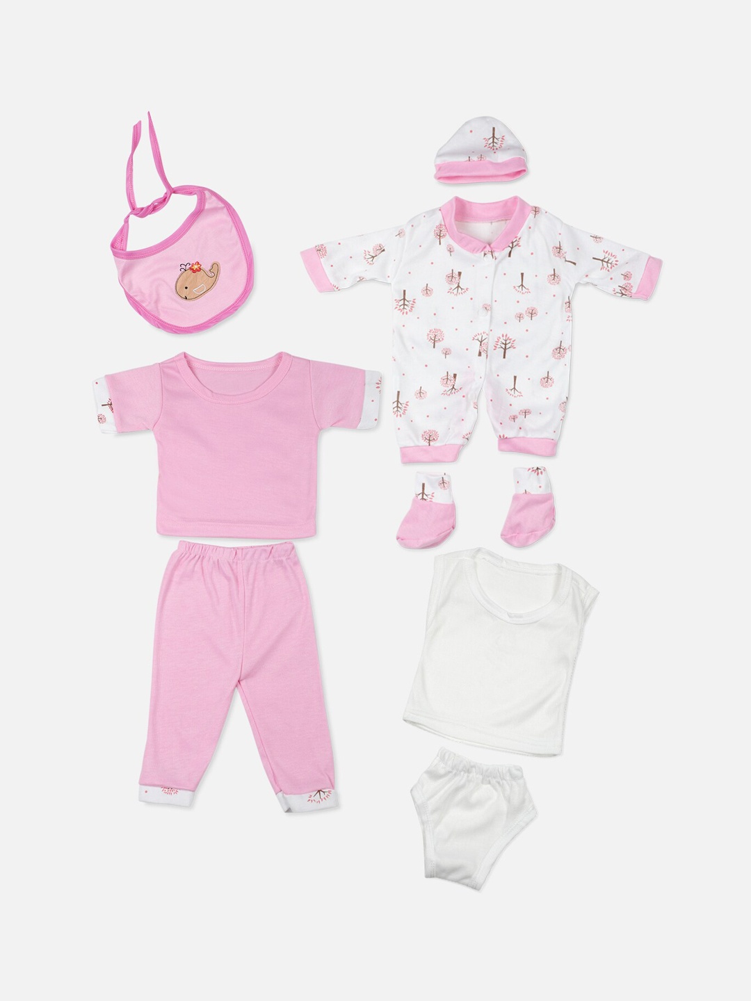 

PASSION PETALS Infant Girls Pink & White Fish Design 8-Piece Baby Apparel Gift Set