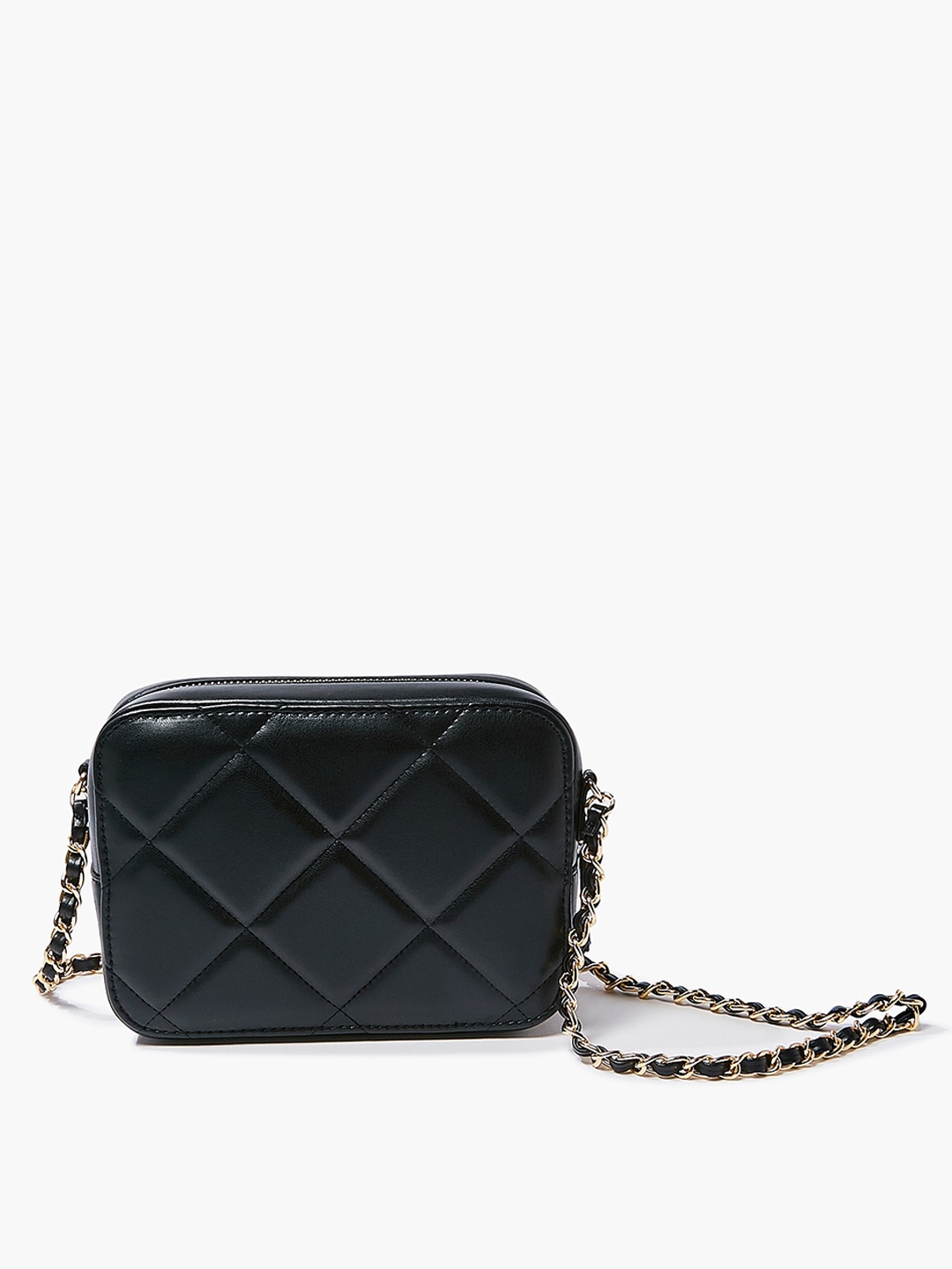 

FOREVER 21 Black Textured PU Structured Sling Bag with Quilted