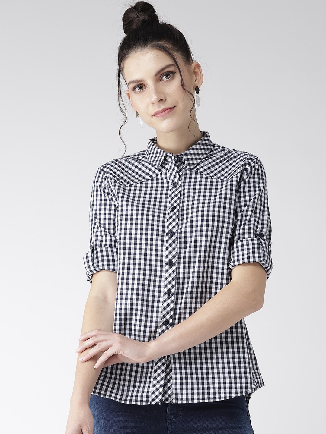 

Xpose Women Blue And White Gingham Checks Checked Casual Shirt