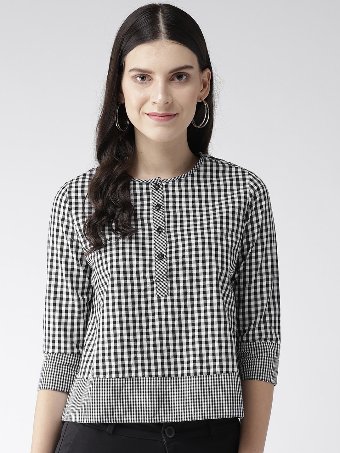 

Xpose Women Black And White Checked Regular Top