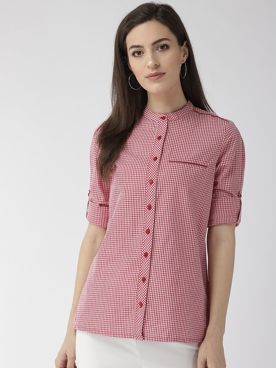 

Xpose Women Red& White Micro Checks Checked Casual Shirt