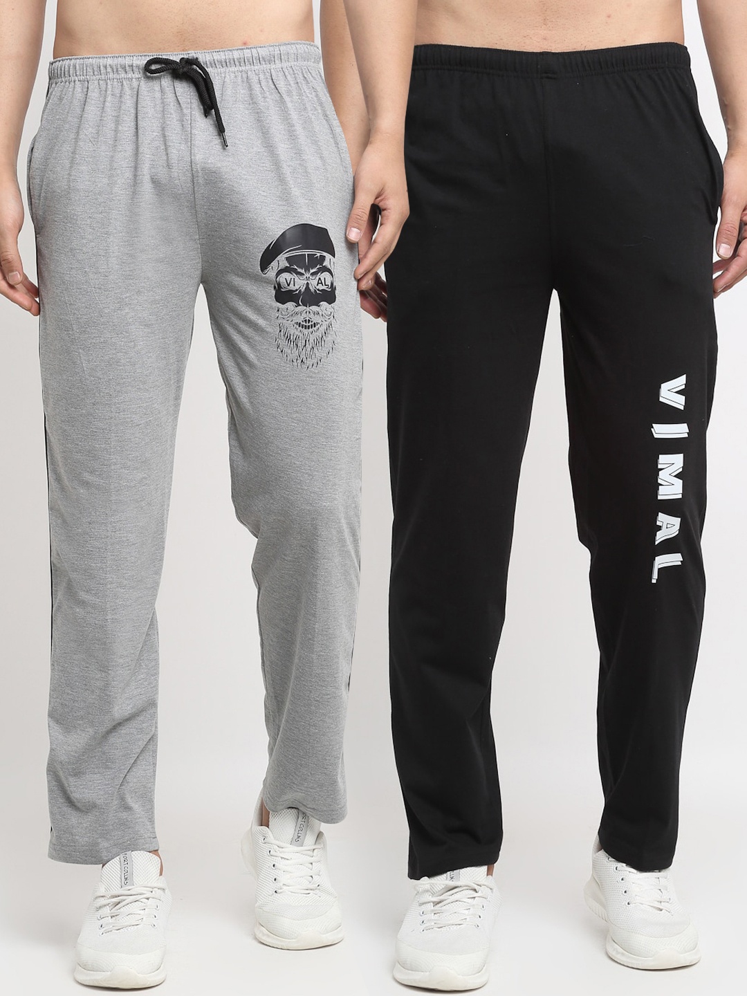 

VIMAL JONNEY Mens Grey & Black Pack of 2 Cotton Track Pants