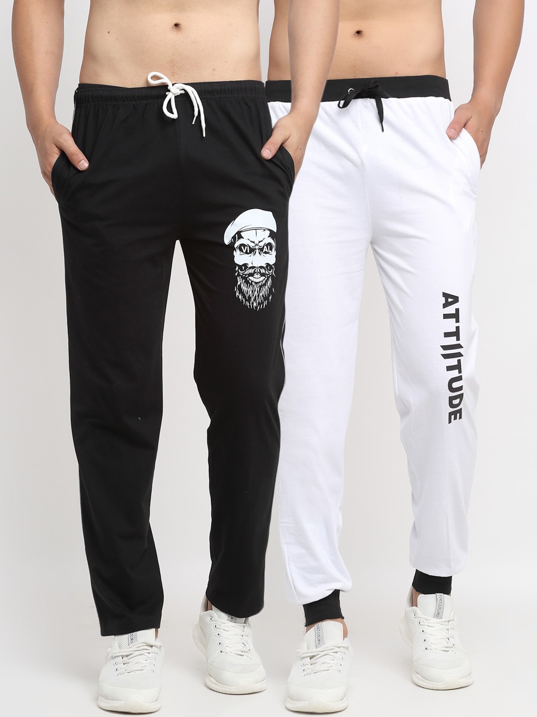 

VIMAL JONNEY Mens Black & White Pack of 2 Cotton Track Pants