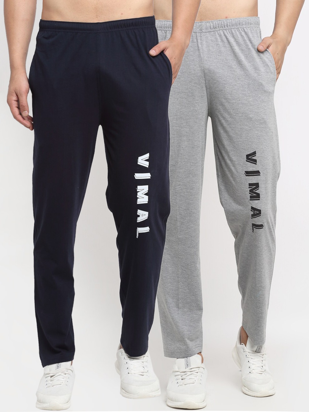 

VIMAL JONNEY Mens Grey & Navy Blue Pack of 2 Cotton Track Pants