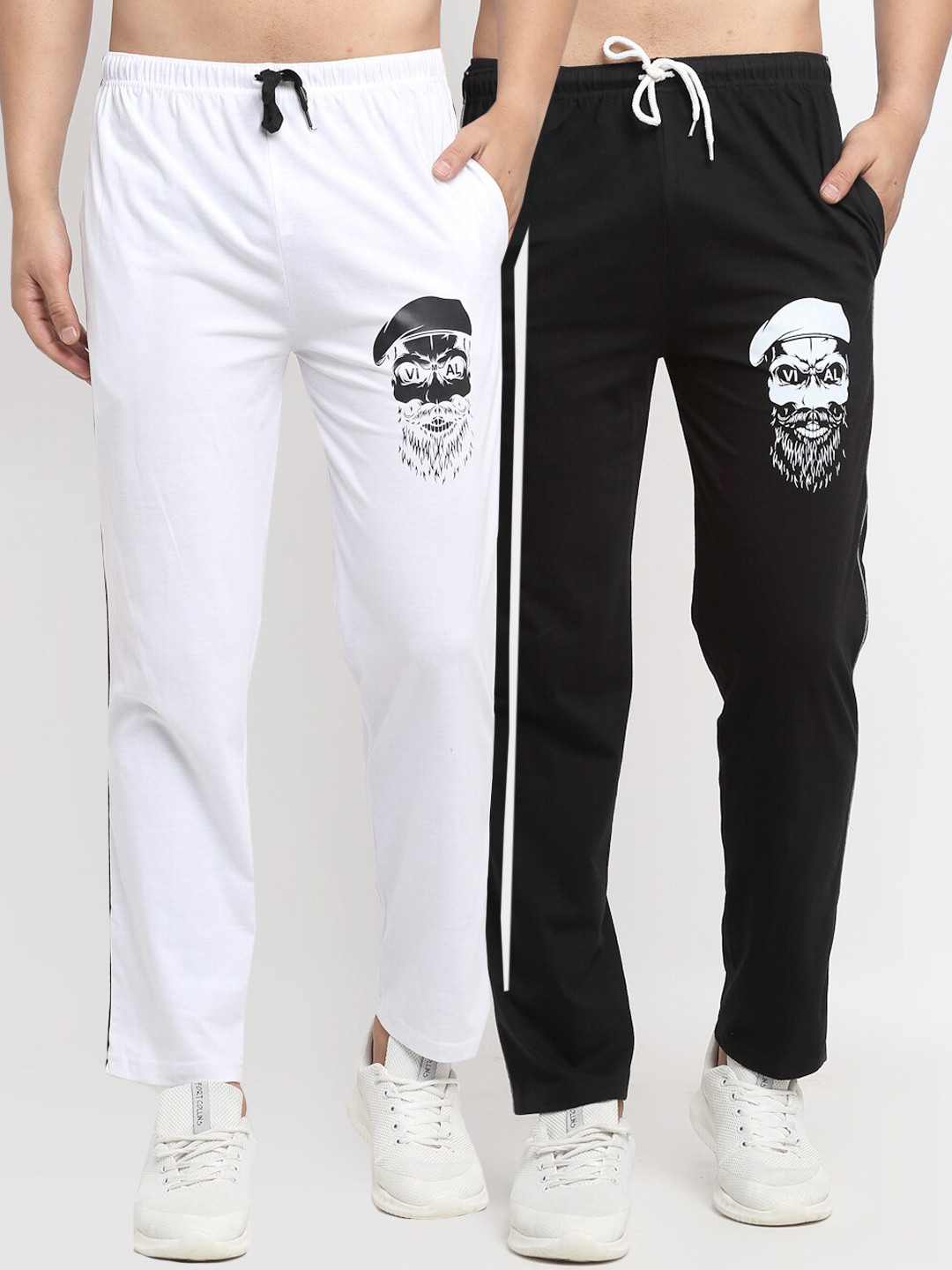 

VIMAL JONNEY Mens Black & White Pack of 2 Cotton Track Pants
