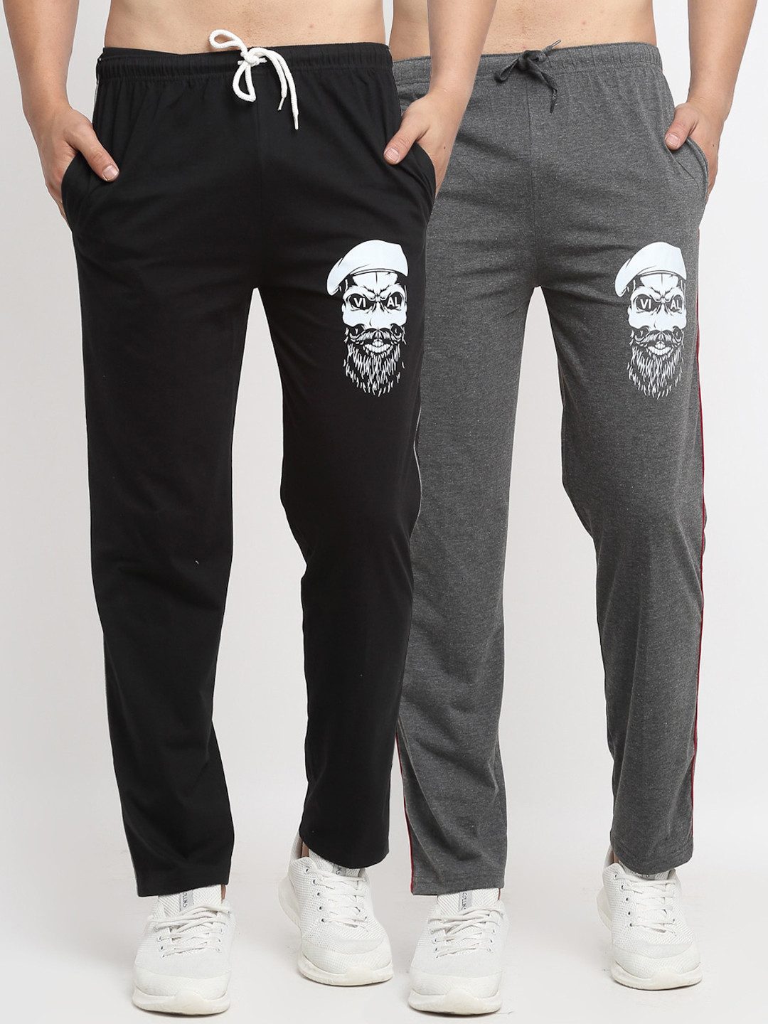 

VIMAL JONNEY Mens Grey & Black Pack of 2 Cotton Track Pants