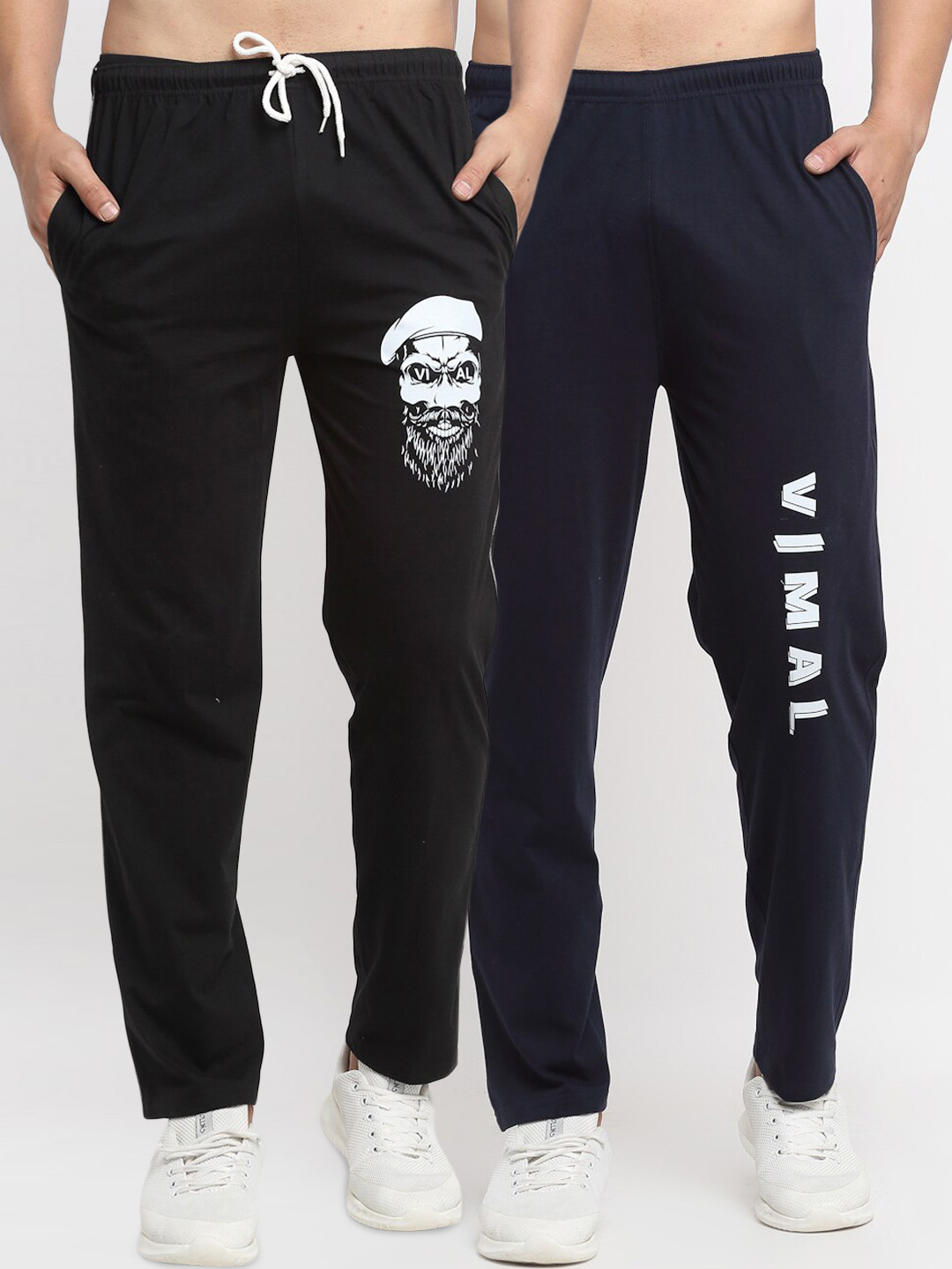 

VIMAL JONNEY Mens Navy Blue & Black Pack of 2 Cotton Track Pants