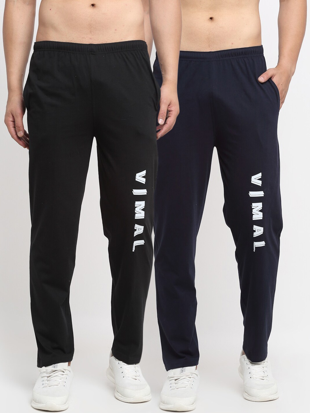 

VIMAL JONNEY Mens Black & Navy Blue Pack of 2 Cotton Track Pants